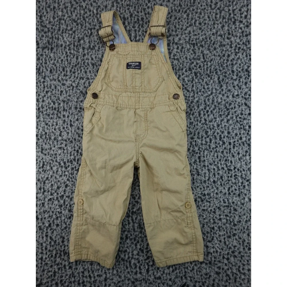 OshKosh B'gosh Overalls Toddler 2T Tan Khaki‎ Cotton Vestbak Canvas Bibs